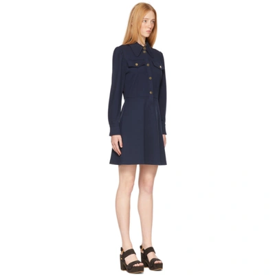 Shop See By Chloé Navy Buttoned Shirt Dress In 4a8 Blue Lagoon