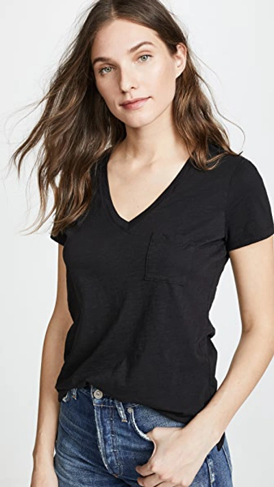 Shop Madewell Whisper Cotton V Neck Pocket Tee In True Black