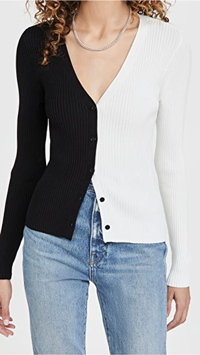 Staud Cargo Bicolor Button-down Sweater In Black/white