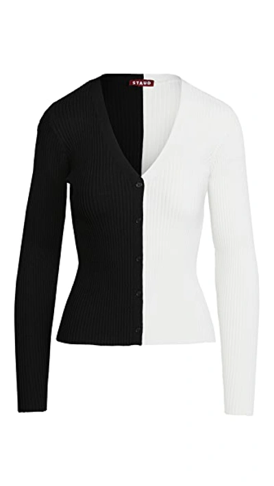Staud Cargo Bicolor Button-down Sweater In Black/white
