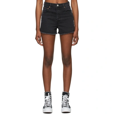 Shop Levi's Black Denim Ribcage Shorts In Black Bayou