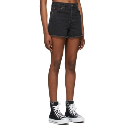 Shop Levi's Black Denim Ribcage Shorts In Black Bayou
