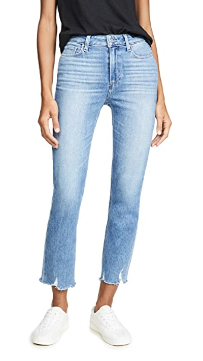 Paige Cindy High Rise Raw Hem Ankle Straight Jeans In Park Ave In Mel
