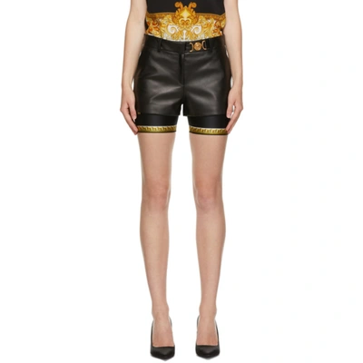 Shop Versace Black Leather Shorts In 1b000 Black
