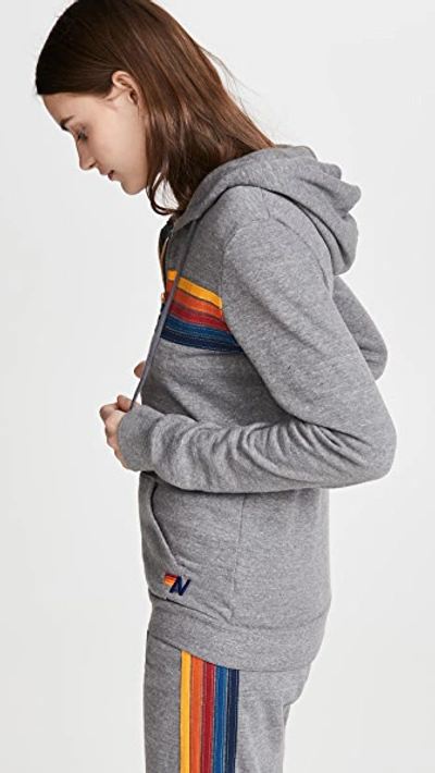 Shop Aviator Nation 5 Stripe Zip Hoodie Heather Grey