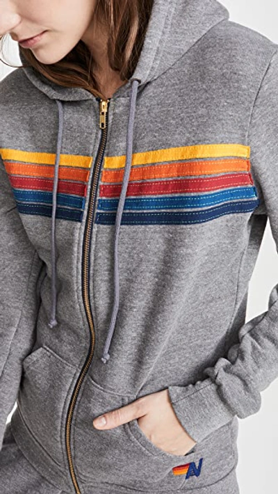 Shop Aviator Nation 5 Stripe Zip Hoodie Heather Grey