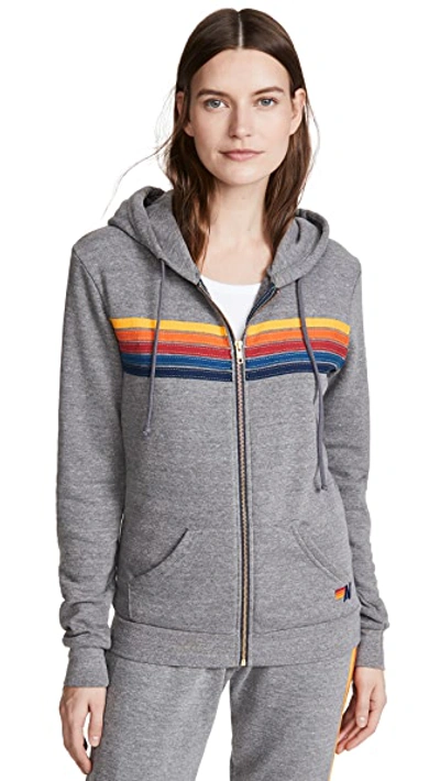 Shop Aviator Nation 5 Stripe Zip Hoodie Heather Grey