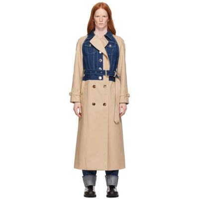 Shop Burberry Beige Gabardine Paneled Trench Coat In Soft Fawn