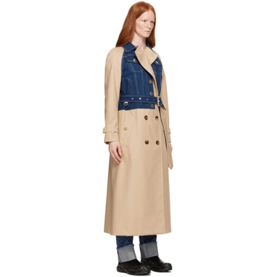 Shop Burberry Beige Gabardine Paneled Trench Coat In Soft Fawn