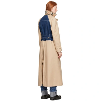 Shop Burberry Beige Gabardine Paneled Trench Coat In Soft Fawn