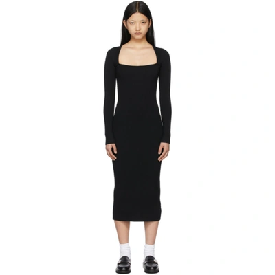 Shop Ganni Black Melange Knit Mid-length Dress In 099 Black