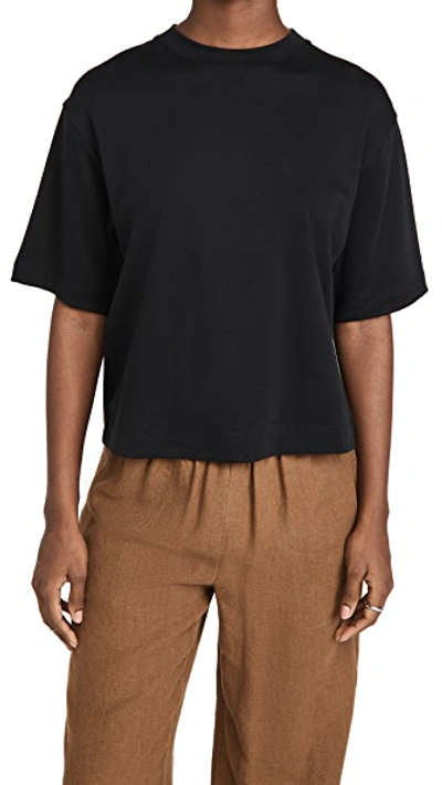 Vince Wide-sleeve Pima Cotton Crop Tee In Black
