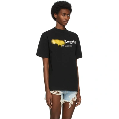 Shop Palm Angels Black 'los Angeles' Sprayed Logo T-shirt In Black Yellow