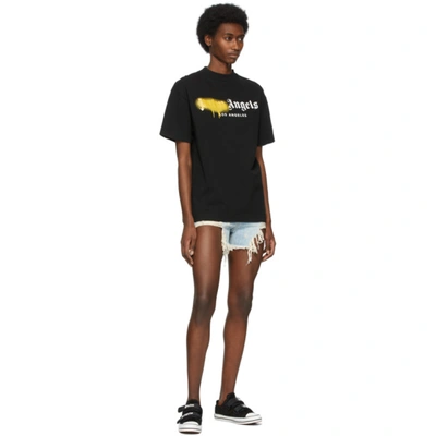 Shop Palm Angels Black 'los Angeles' Sprayed Logo T-shirt In Black Yellow