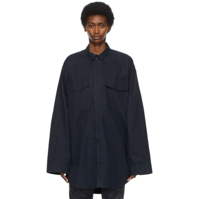 Shop Balenciaga Navy Oversized Shirt In 8065 Navy