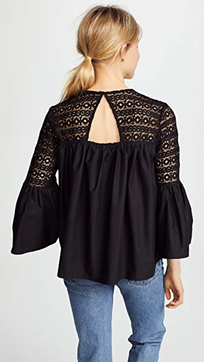 Endless Rose Lace Poplin Bell Sleeve Blouse In Black