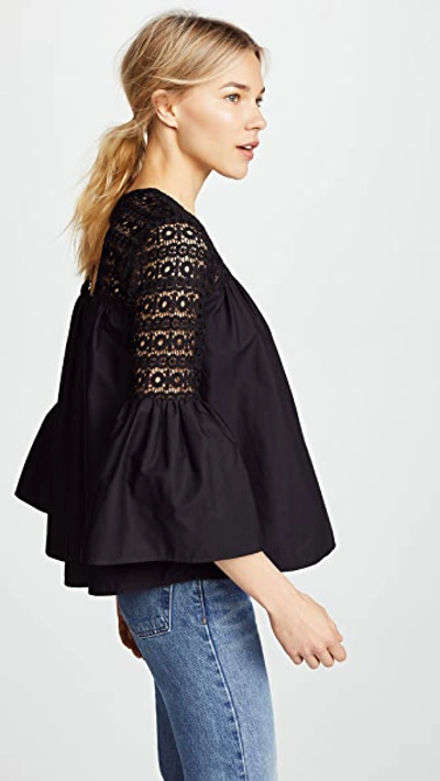 Endless Rose Lace Poplin Bell Sleeve Blouse In Black