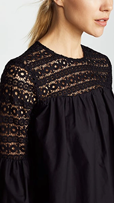 Endless Rose Lace Poplin Bell Sleeve Blouse In Black