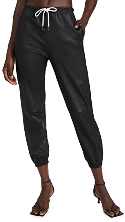 Shop Sprwmn Leather Drawstring Joggers Black