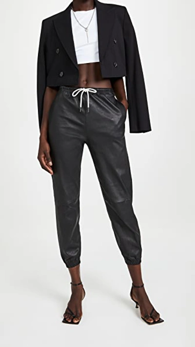 Sprwmn Leather Drawstring Joggers Black Xs In Black