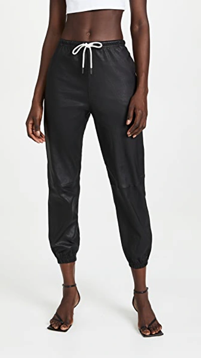 Sprwmn Leather Drawstring Joggers Black Xs In Black
