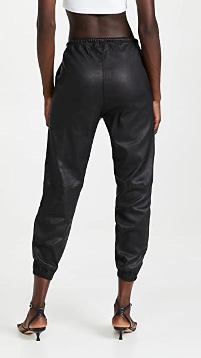 Shop Sprwmn Leather Drawstring Joggers Black