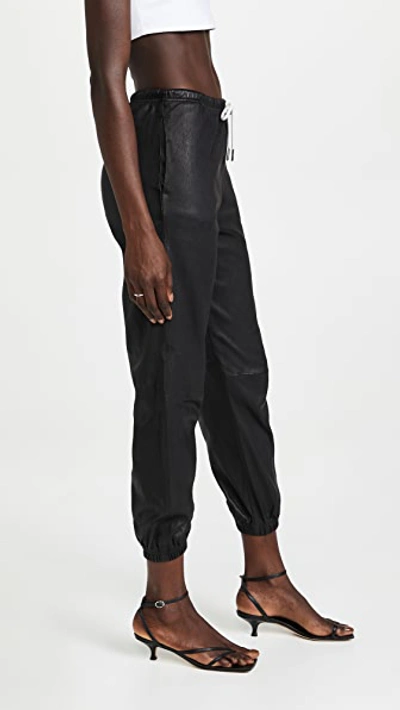 Shop Sprwmn Leather Drawstring Joggers Black