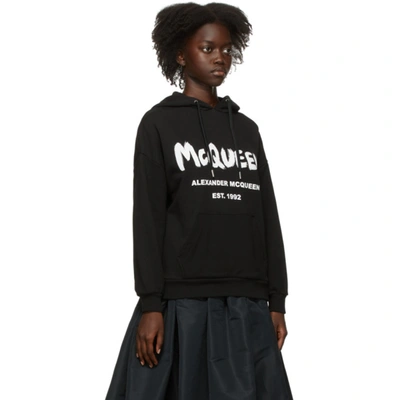 Shop Alexander Mcqueen Black Logo Hoodie In 0520 Black/white