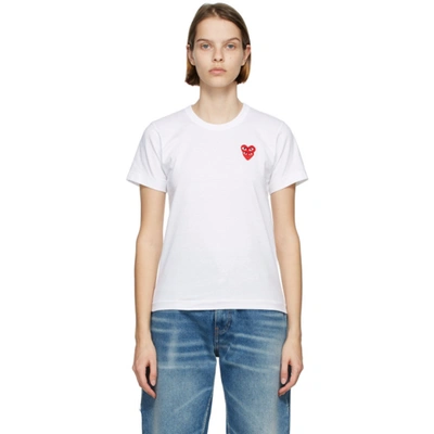 Shop Comme Des Garçons Play ホワイト & レッド Layered Heart T シャツ In White