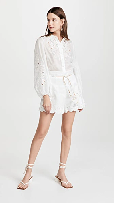 Shop Zimmermann Nina Embroidered Shorts