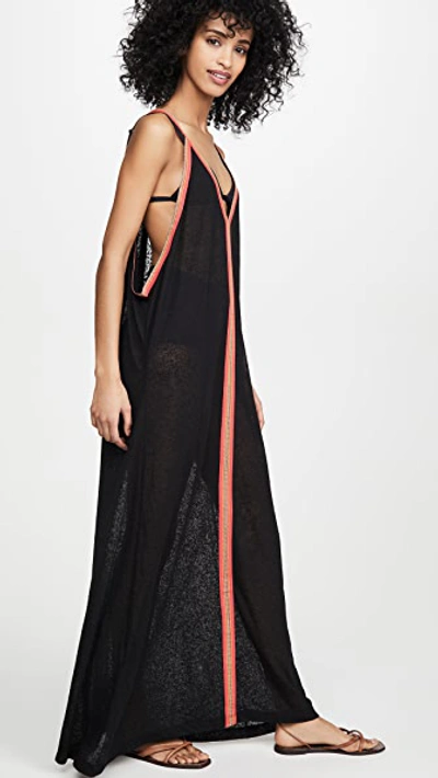 Pitusa Inca Cover-up Maxi Sundress In Black W/fuchsia