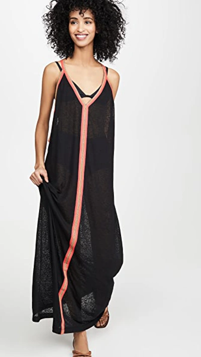 Pitusa Inca Cover-up Maxi Sundress In Black W/fuchsia