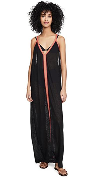 Pitusa Inca Cover-up Maxi Sundress In Black W/fuchsia