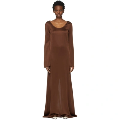 Shop Kwaidan Editions Brown Viscose Scoop Neck Long Dress