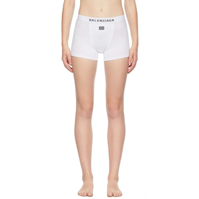 Shop Balenciaga White Logo Sports Boy Shorts In 9000 White