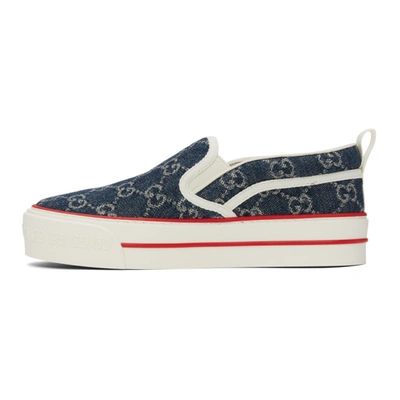 Shop Gucci Blue Denim ' Tennis 1977' Slip-on Sneakers In 4466 Blutea