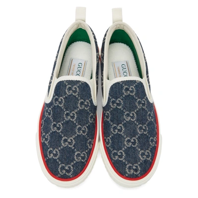 Shop Gucci Blue Denim ' Tennis 1977' Slip-on Sneakers In 4466 Blutea