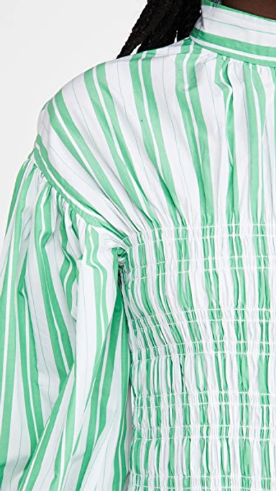 Shop Ganni Stripe Cotton Dress In Kelly Green
