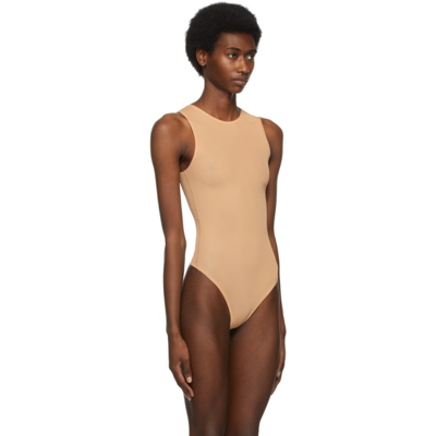 Shop Skims Beige Jelly Sheer Crewneck Bodysuit In Clay