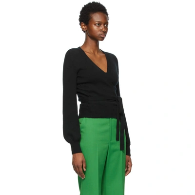 Shop Gucci Black Cashmere Tie-waist V-neck Sweater In 1043 Black