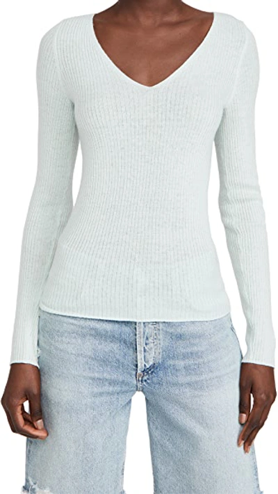 Shop Vince Cashmere Slim Rib V Neck Sweater In Mint