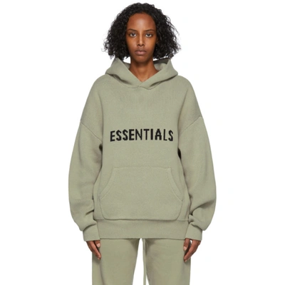 Essentials Green Knit Hoodie In Pistachio | ModeSens