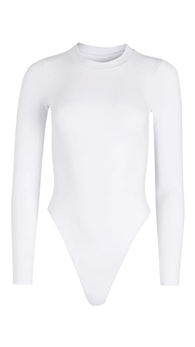 Shop Good American Long Sleeve Crew Thong Bodysuit In White001
