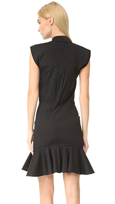 Veronica Beard Sleeveless Button-down Ruched Dobby Cotton Shirtdress In Black