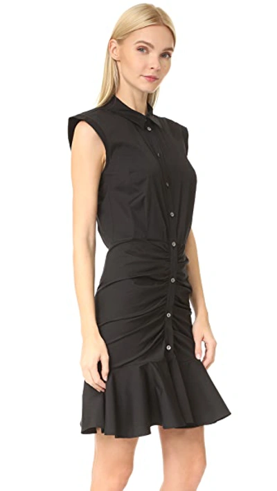 Veronica Beard Sleeveless Button-down Ruched Dobby Cotton Shirtdress In Black