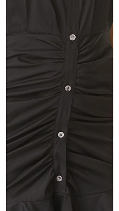 Veronica Beard Sleeveless Button-down Ruched Dobby Cotton Shirtdress In Black