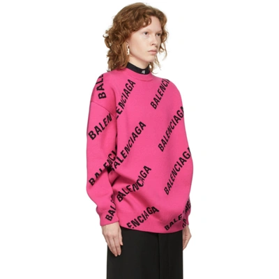 Shop Balenciaga Pink Allover Logo Sweater In 1401 Pink/black