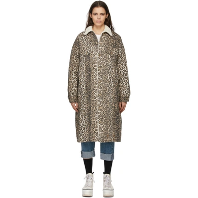 Shop R13 Beige Leopard Lyle Trucker Coat In Tyler Leopa