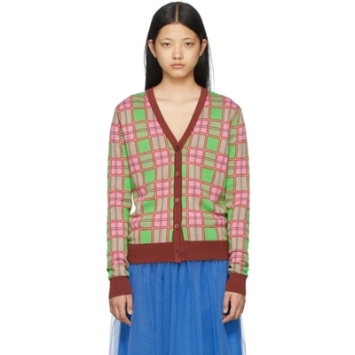 Shop Molly Goddard Pink & Green Tartan Emma Cardigan In Pink_green