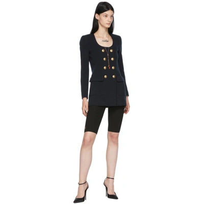 Shop Saint Laurent Navy Long U-neck Blazer In 4140 Marine